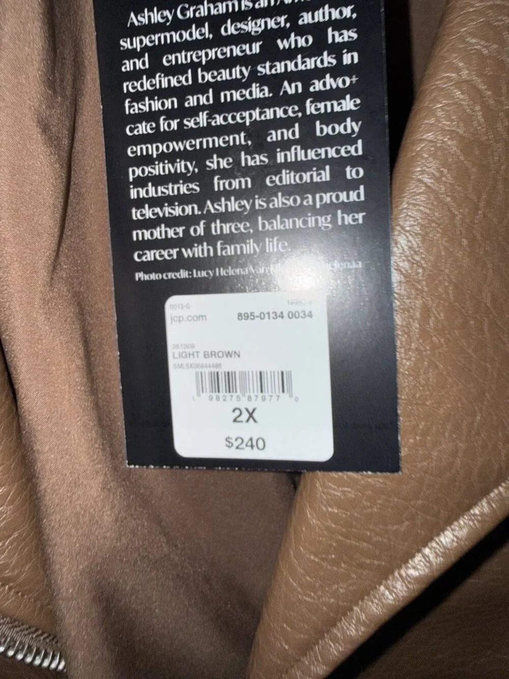 Ashley Graham Light Brown Faux Leather Moto Jacket 2X With Tags - Picture 4 of 6